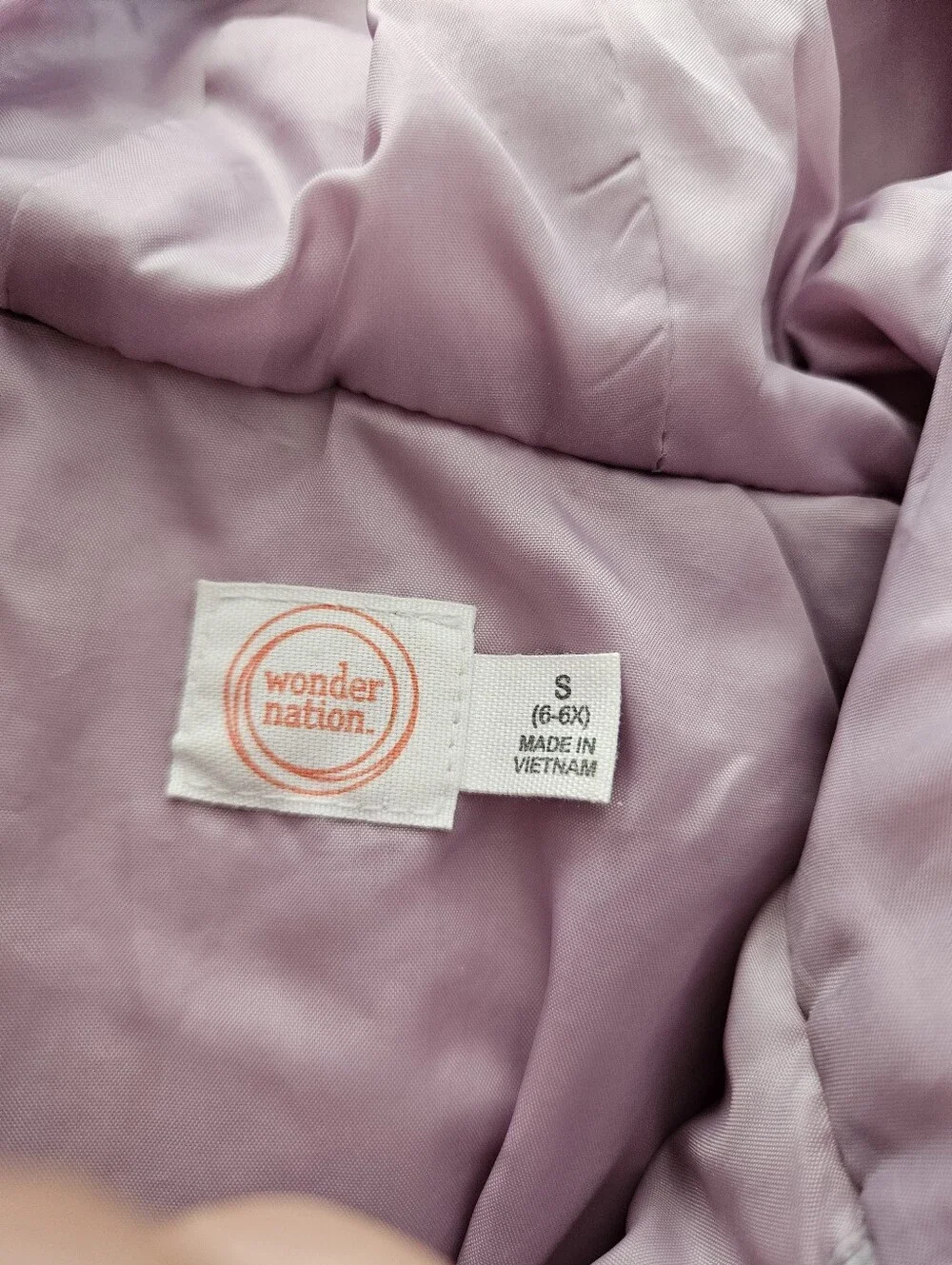 Wonder Nation Girls Small 6 Quilted Hooded Jacket in Light Dusty Purple Lilac